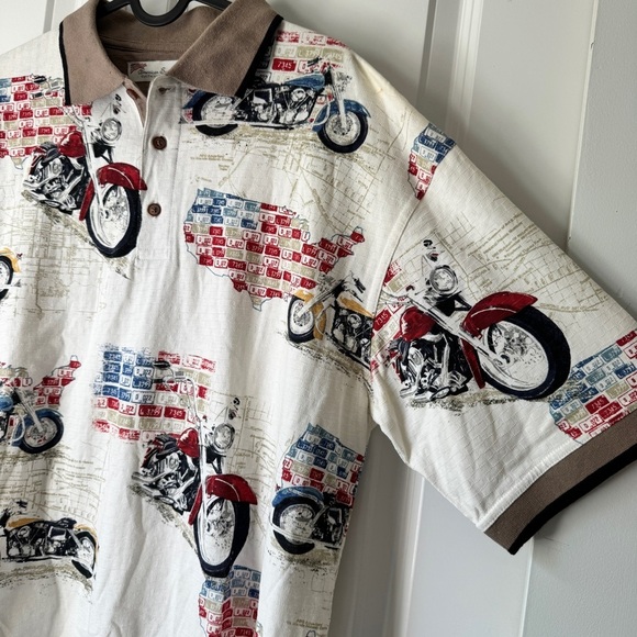 American Summer Motorcycle Textured Cotton Polo - Picture 4 of 7